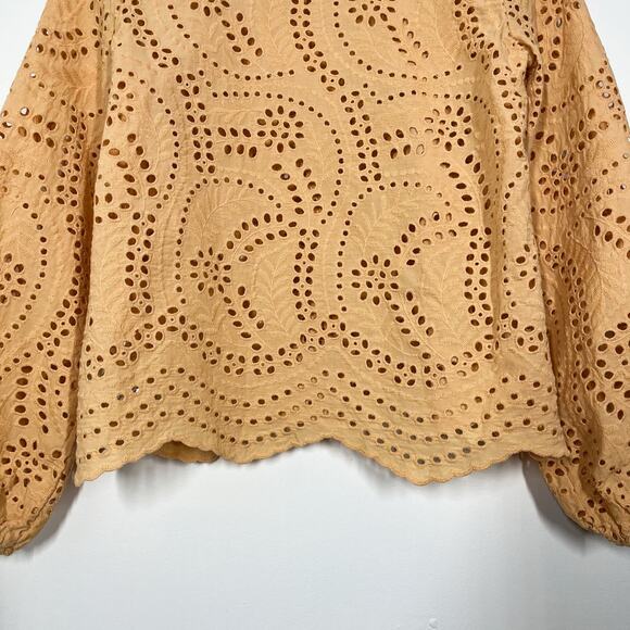 JOIE Cotton Eyelet Button Front Long Sleeves Blouse Top Sz XS Yellow Cottage - Picture 8 of 11